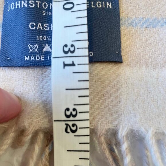 Johnston's of Elgin 100% cashmere scarf Tan/Cream Plaid/Tartan Scotland-FABULOUS - Picture 5 of 7